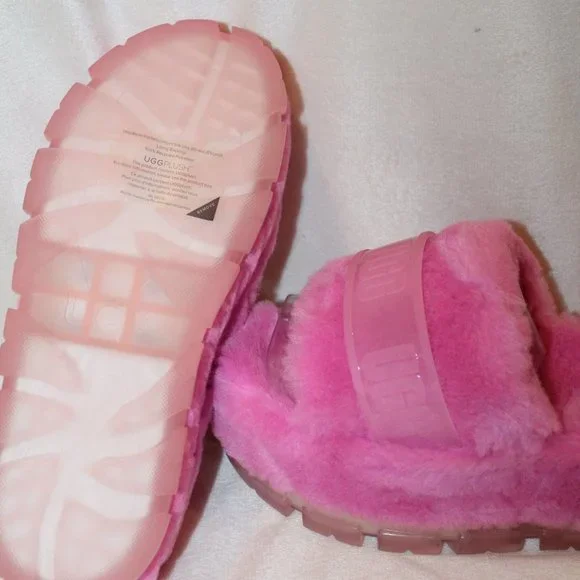 NIB UGG FLUFFITA WEDGE SLIP ON SHEARLING SLIP ON SLIPPER SANDALS PINK - Picture 7 of 8